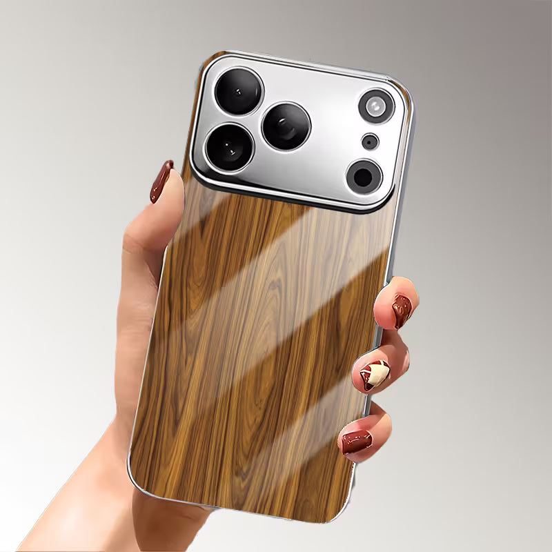 Wood Grain Design With Electroplated Silver Edges Case