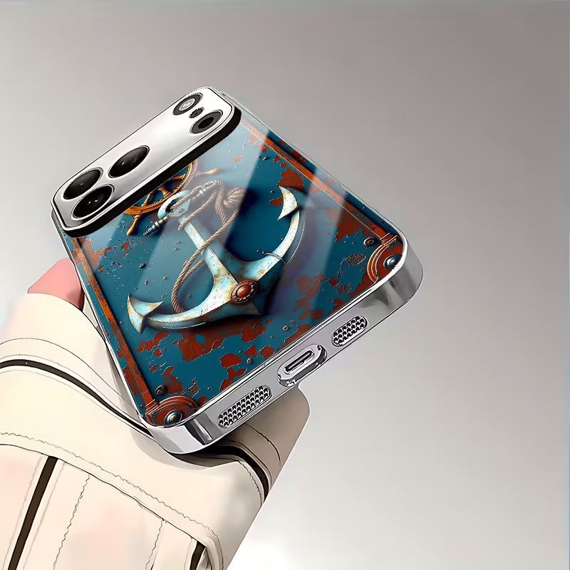 Vintage Anchor Ship Wheel Electroplated Glass Case