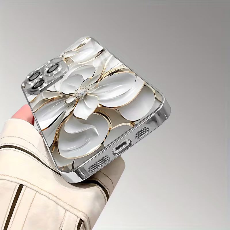 Ceramic Texture Golden Line White Flower Pattern Case